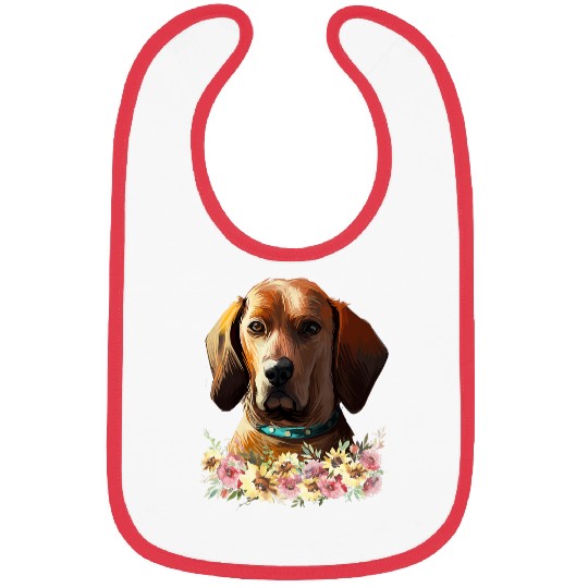 Coonhound Pet Redbone Coonhound Dog Floral Bibs