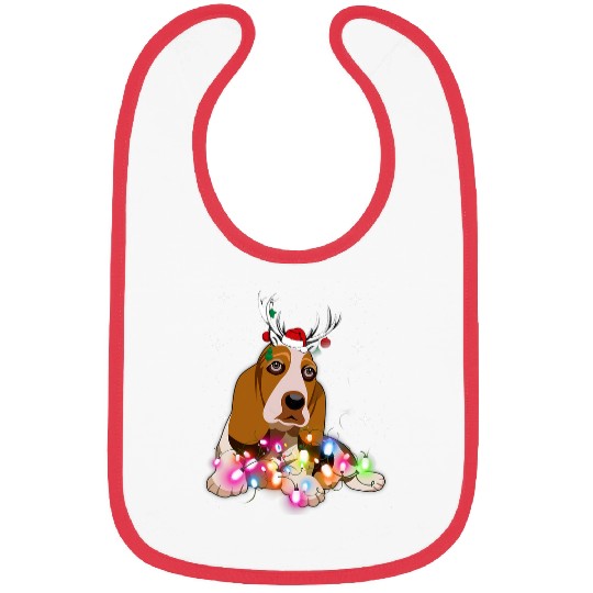 Basset Hound Pet Christmas Lights Bibs