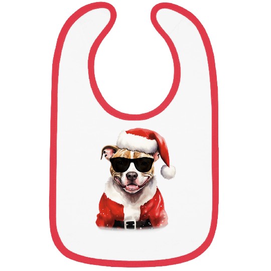 Pitbull Pet Terrier Watercolor Painting Santa Christmas Bibs
