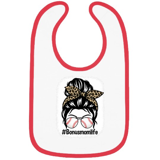 Sport Softball Bleached Bonus Mom Life Messy Bun Leopard Softball Bibs