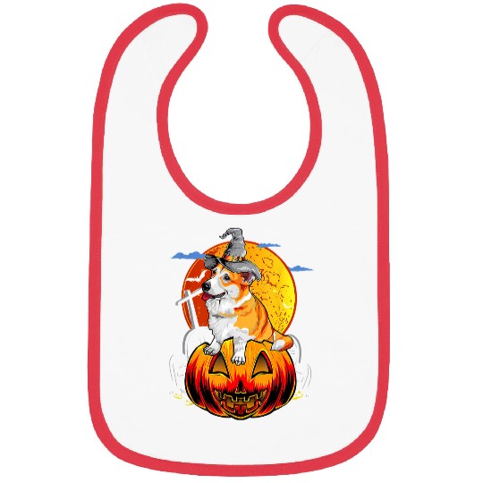 Corgi Pet Dog Halloween With Pumpkin Hat Witch Funny Demon 263 Bibs