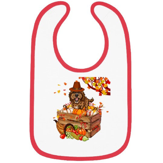 Cockapoo Pet With Pumpkins Thanksgiving Fall Leaves Farmer Owner Bibs