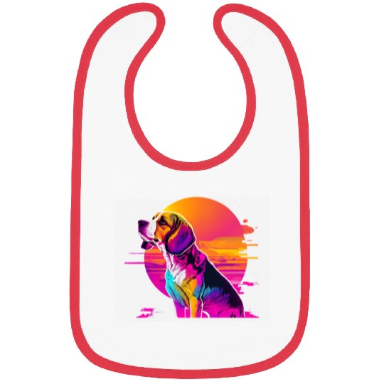 Beagle Pet Synthwave 80s Retrowave Aesthetic Bibs