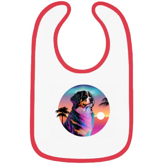 Bernese Mountain Pet Synthwave 80s Retrowave Aesthetic Bibs