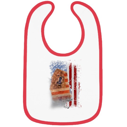 Chow Chow Pet With American Flag Bibs