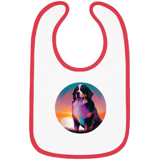 Bernese Mountain Pet Synthwave 80s Retrowave Aesthetic 2 Bibs