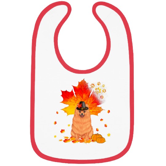 Pomeranian Pet Autumn Leaf Fall Leaves Dog Lover Thanksgiving Bibs