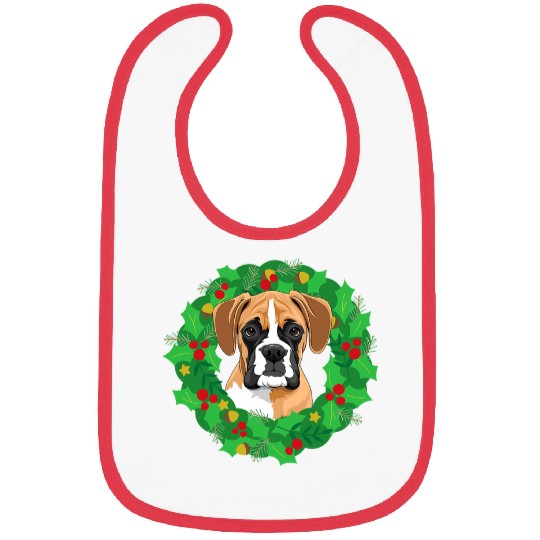 Boxer Pet Wearing Christmas Wreath Bibs
