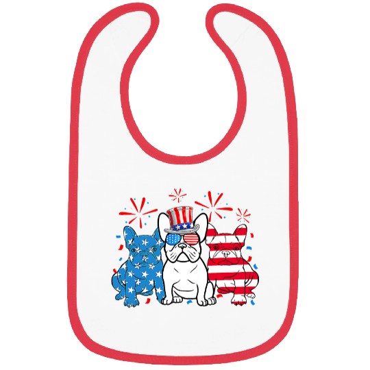 French Bulldog Pet Frenchie Dog American Flag Fireworks 4th Of July Bibs