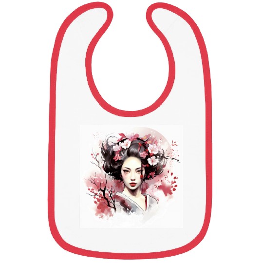 Japanese Elegance Geishas Blossom Vector Bibs
