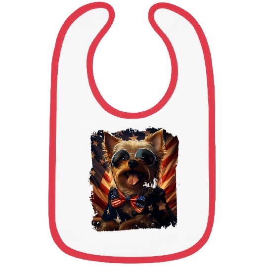 Stars Stripes vintages Microphone Yorkshire Terrier 4th Bibs