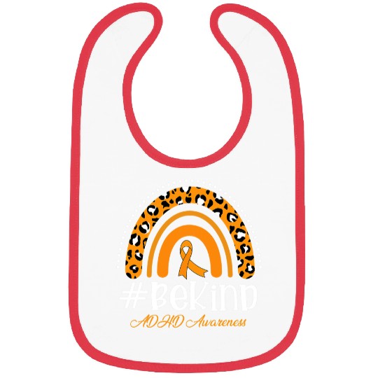 ADHD Ribbon Leopard Rainbow Be Kind Orange Ribbon ADHD Awareness Bibs