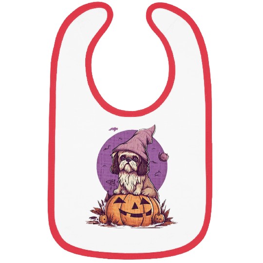 Pumpkin Shih Tzu Dog October Fall Autumn Halloween Graphic Bibs