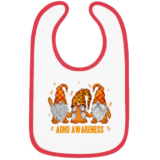 ADHD Ribbon Leopard Plaid Gnomies Orange Ribbon ADHD Awareness Bibs
