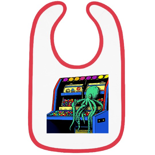 Octopus Pet sitting on video game Vending Machine gatcha arcade Bibs