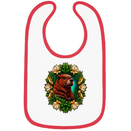 Beaver Pet A Beaver Surrounded By A Wreath Of Oregon Grape Flowers Art Bibs