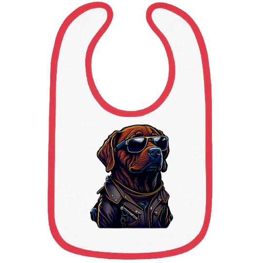Cool Brown Labrador with Sunglasses and Leather Jacket Bibs