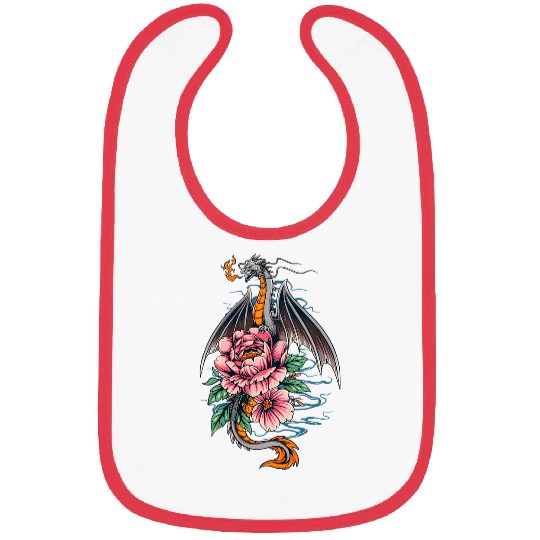 Dragon Pet Fires Dragon With Peony Flower Graphic Dragons Lover Bibs