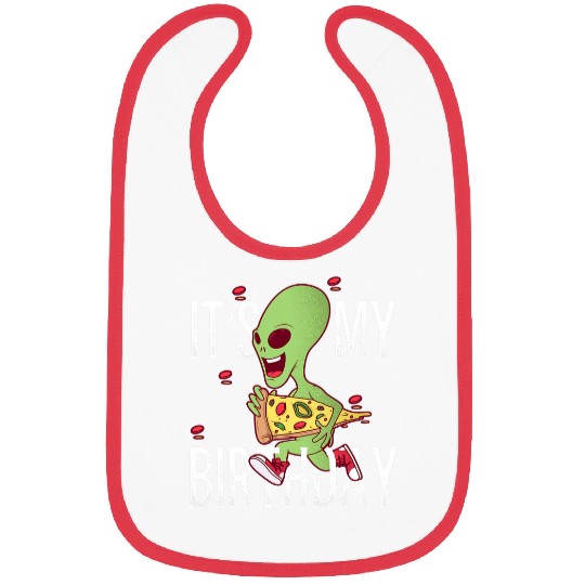 Aliens UFO Alien running with a pizza Its My Birthday Bibs