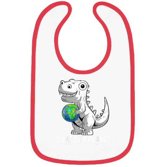 Dinosaur Pet TRex Holding Earth Planet Happy Earth Day Bibs