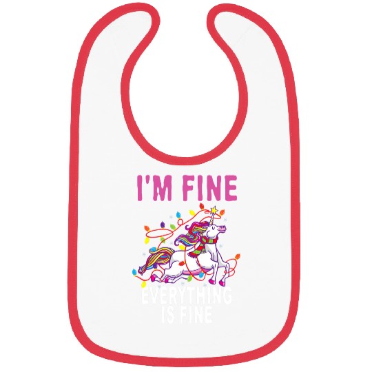 Unicorn Pet Funny Christmas Lights Im Fine Everything Is Fine Bibs