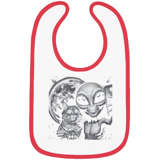 Aliens UFO Funny Cat slefie with Alien in UFO Bibs