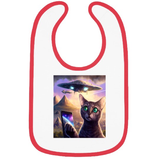 Aliens UFO Funny Cat Selfie Galaxy Cat Bibs