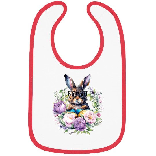 Book Fun Cute Reading Bunny With Glasses Floral Bookworm Reader Book Bibs
