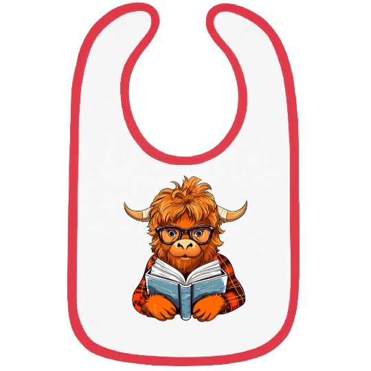 Cow Pet Book Lover Cute Highland Cow Reading Teacher Librarian Women Bibs
