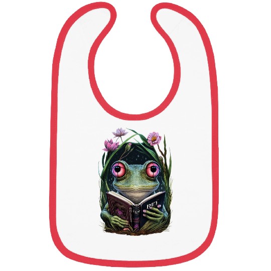 Frog Pet Cottagecore Frog Toad Reading Book Reader Aesthetic Girls Bibs
