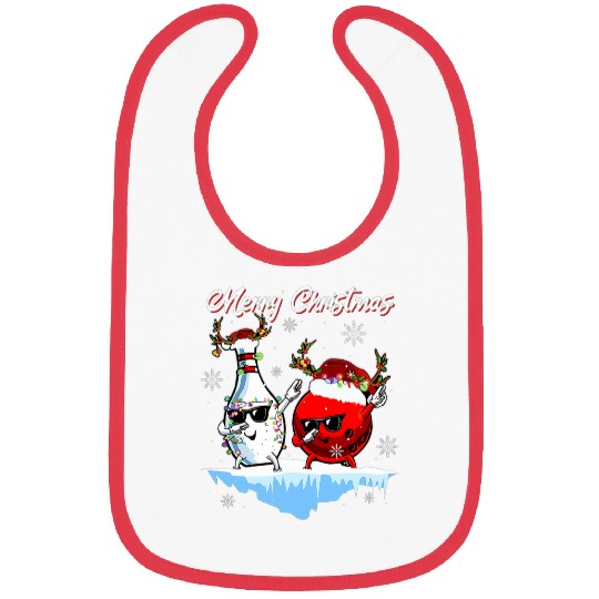 Sport Bowling Dabbings Bowling Reindeer Christmas Lights Tree xmass Snow Bibs