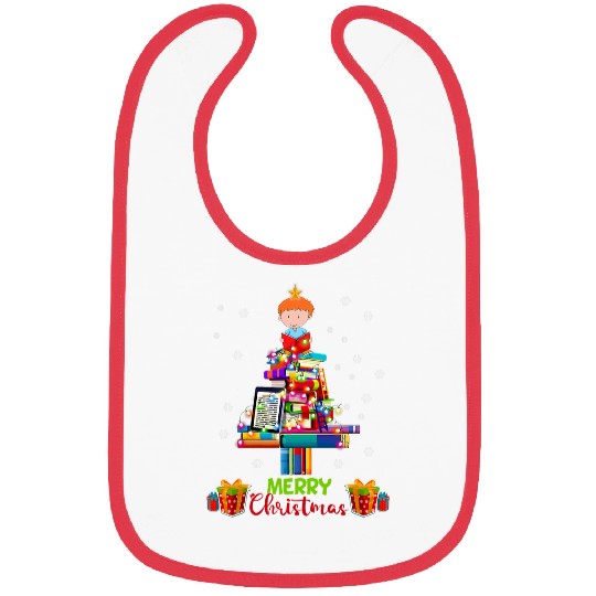 Book Fun Merry Christmas Library Tree Cute Book Lover Librarian 0 Bibs