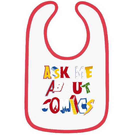 Book Fun Ask Me About Comics vintages comic book logos funny quote Bibs