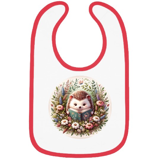 Book Fun Cute Cottagecore Aesthetic Hedgehog Reading Book Flowers Bibs