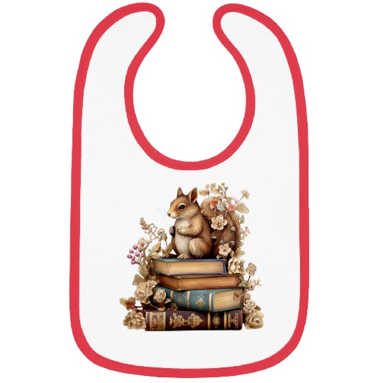 Book Fun Cute Cottagecore Aesthetic Squirrel With Flowers Bibs