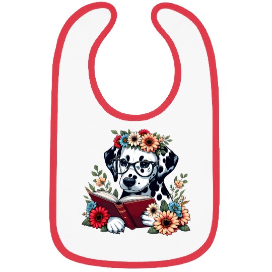 Book Fun Funny Dalmatian Dog with flowers and read a book Bibs