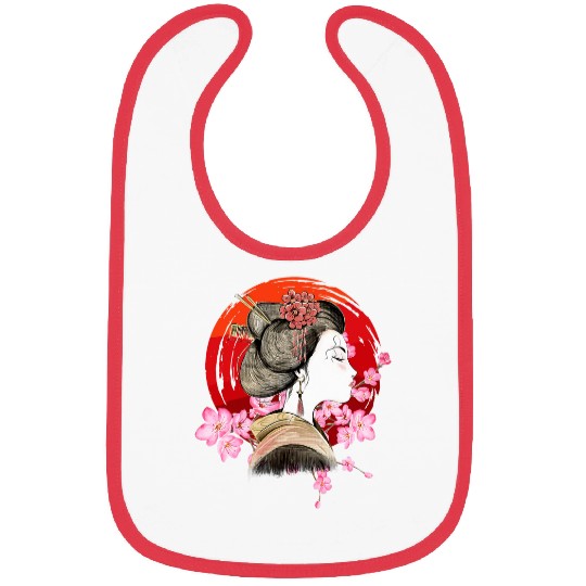 Japan Zen Circle Cherry Blossom Geisha Japanese Bibs