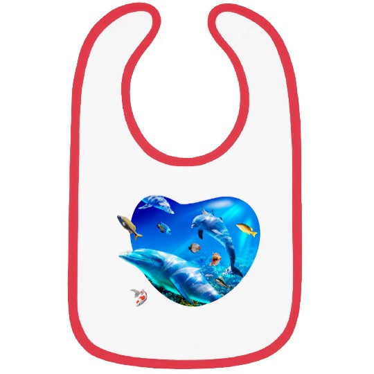 Dolphin Pet Gift Underwater Ocean Dolphin Coral Fish 2 Bibs
