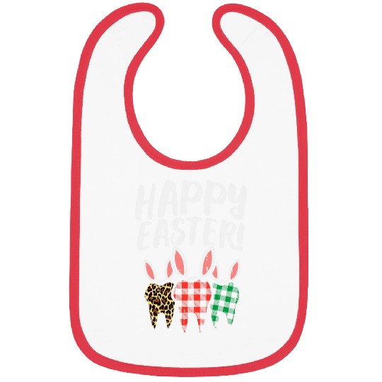 Happy Easter Bufflalo Plaid Leopard Print Teeth dentists Gift Bibs