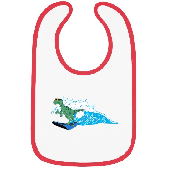 Dinosaur Pet Surf Velociraptor Surfing Funny Dinosaur on Surfboard Bibs