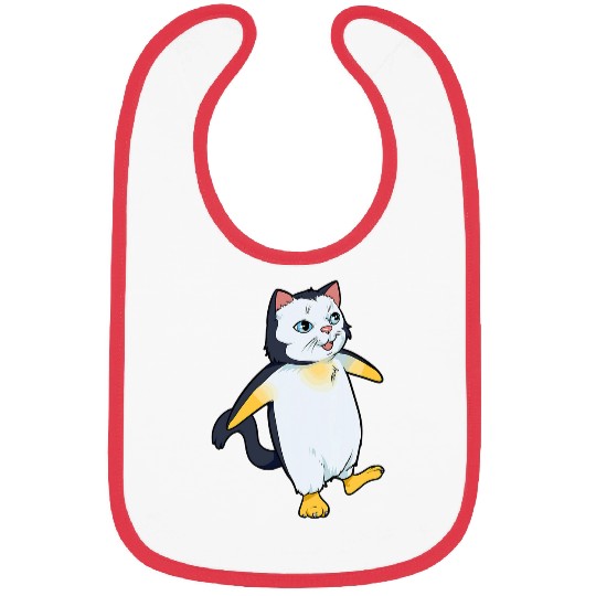 Penguin Pet Funny penguin illustration with a cat face on it Bibs