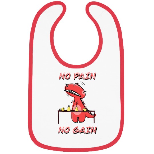 Dinosaur Pet Red TRex Practicing Handbells No Pain No Gain Bibs