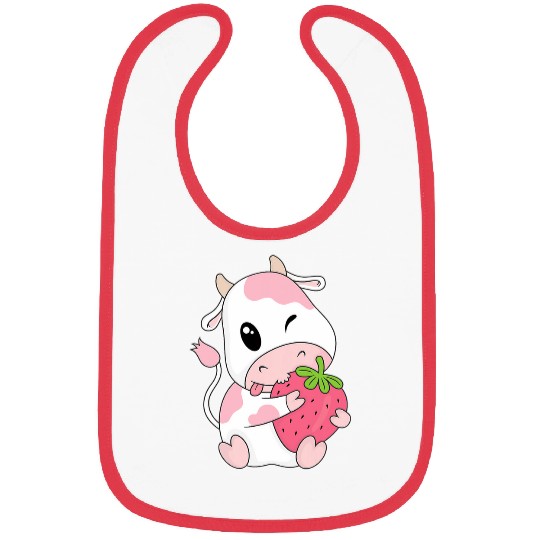 Cow Pet Cute Pink Strawberry Cow Print Kawaii Animal Bibs