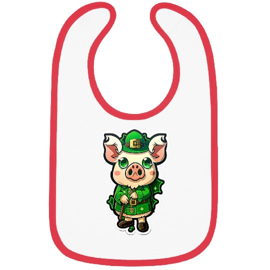 Pig Pet Cute Clover Pig Holding Saint Patrick Hat Bibs