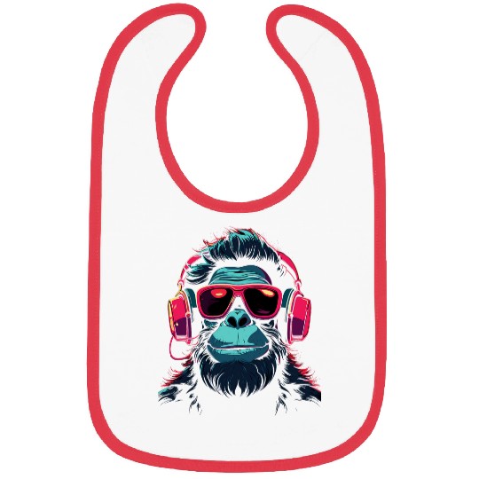 Gorilla Pet Monkey Gorilla listening to music with Headphones Sunglass Bibs