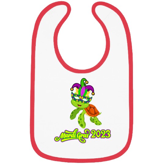 Turtle Pet Mardi Gras Funny Turtle Wearing Jester Hat Masked Lover Bibs
