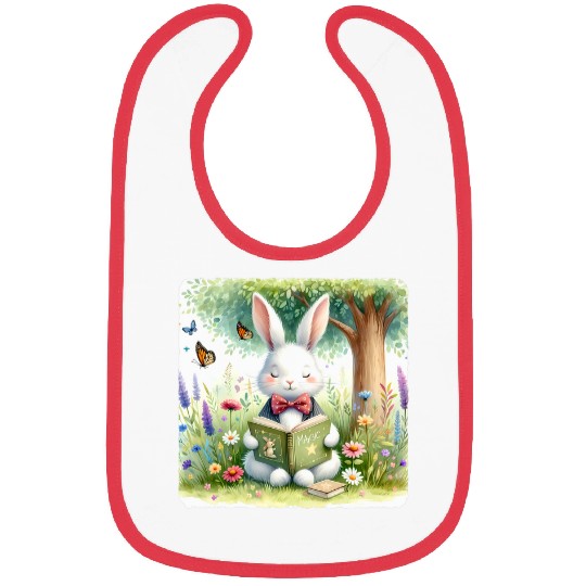 Book Fun Rabbit In Bow Tie Reads Spell Book In Meadow Reading Bibs