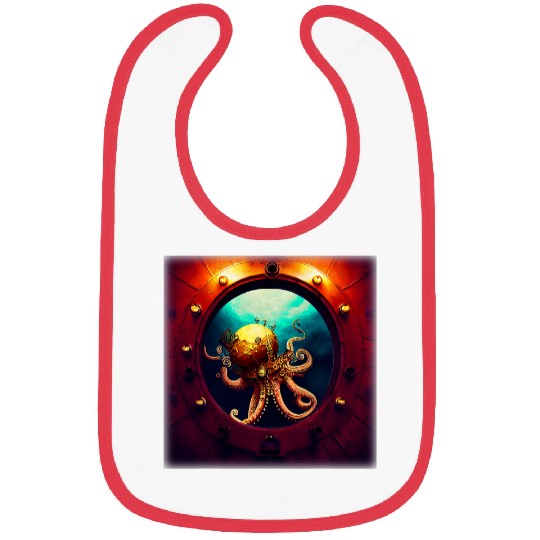 Octopus Pet Arabesque Steampunk Pirate Riding Inside Octopus Submarine Bibs