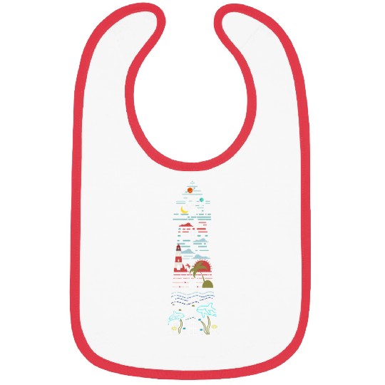 Whale Pet Fish Seagull Sun Planet Island Sea Lighthouse Bibs