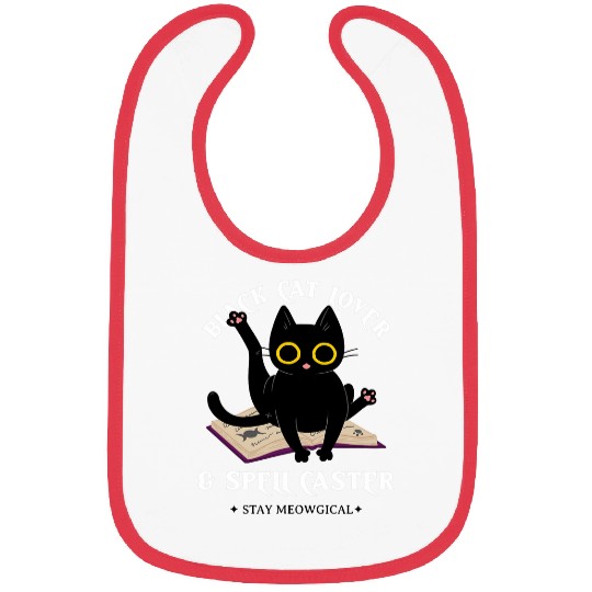 Book Fun Black Cat on Magic Spell Book Wiccan Pagan Reader Bibs
